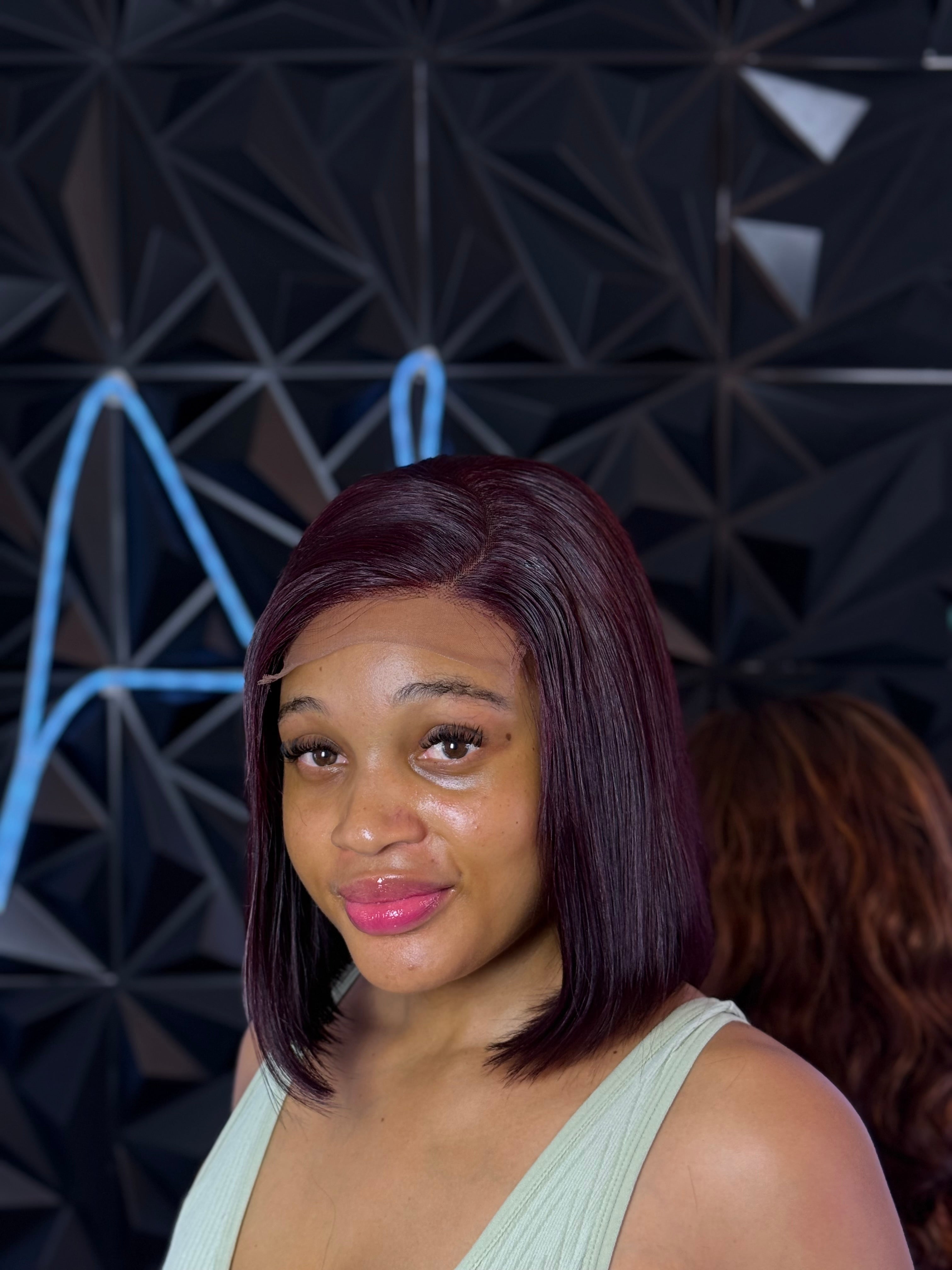 Burgundy bob wig, Glueless HD lace 12inch