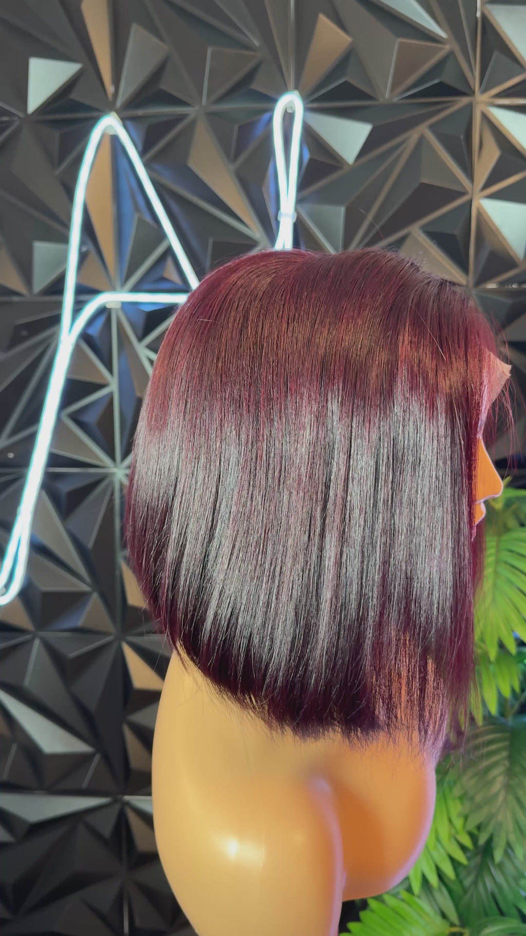 Burgundy bob wig, Glueless HD lace 12inch
